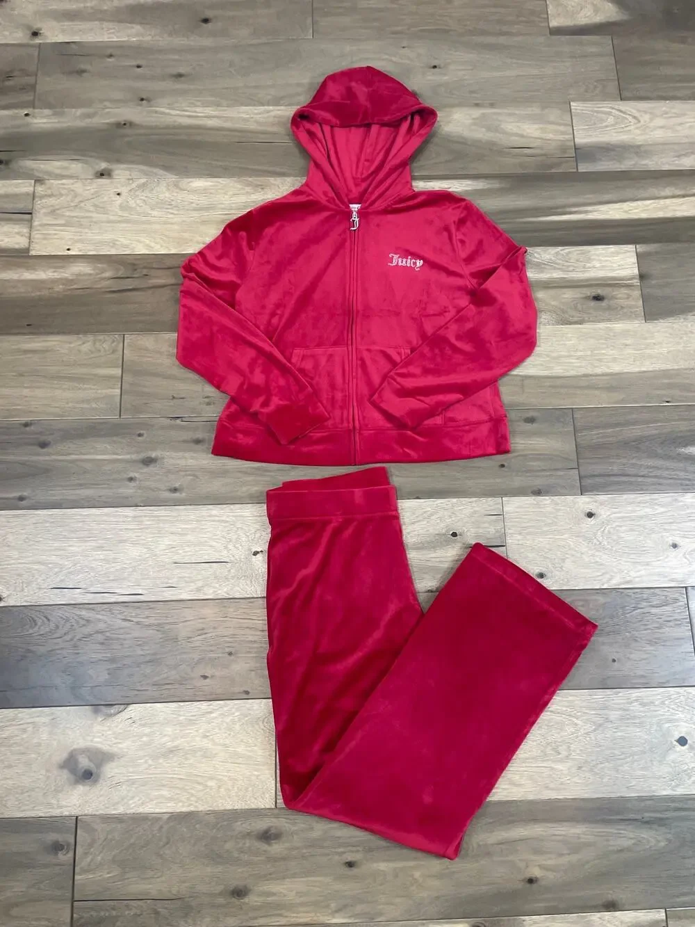 Juicy Couture Velour Rhinestone Hoodie and Pants Red Size XL New Without Tag